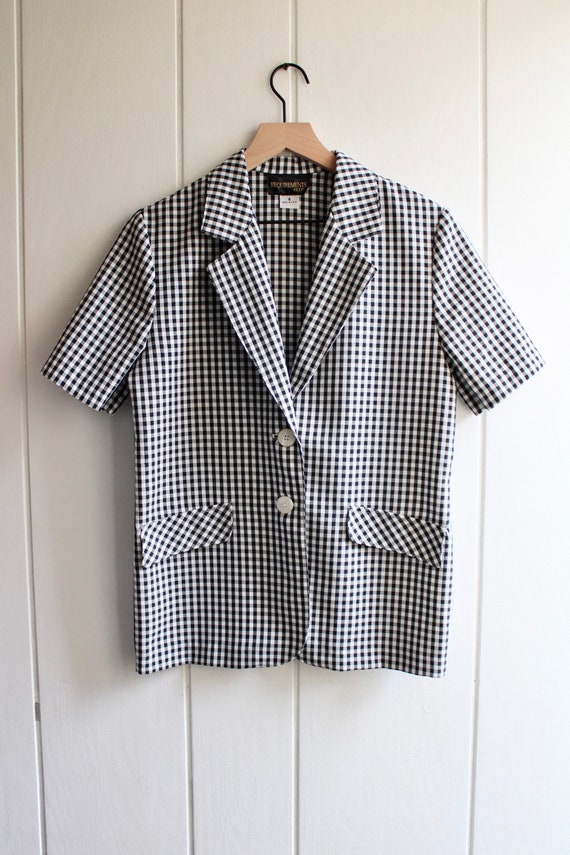 1990s Vintage Houndstooth Blazer Short Sleeve Jac… - image 1