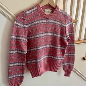 1980s Vintage Crewneck Pink Cotton Patterned Sweater