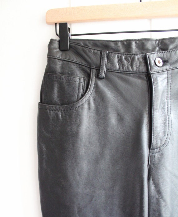 1990s Vintage Black Leather Bootcut Mid Rise Pants - image 2