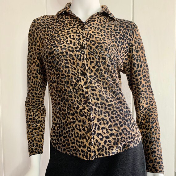 1990s Vintage Leopard Button Down Blouse - image 5