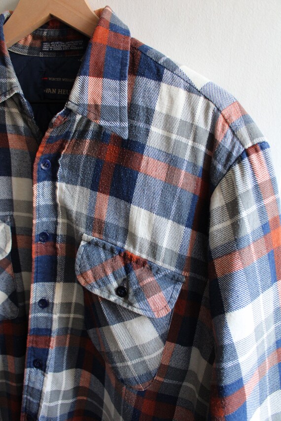 1980s Vintage Plaid Flannel Quilted Shirt Jacket - image 9