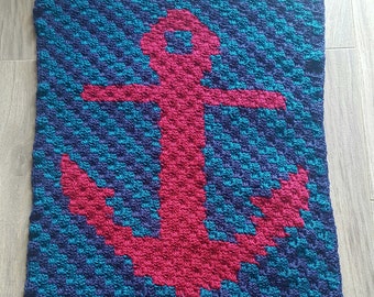 Nautical Anchor Baby Blanket; crochet baby blanket; corner-to-corner crochet pattern; c2c crochet pattern; baby blanket pattern;