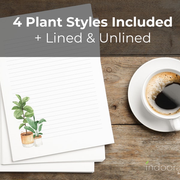 Printable Plant Stationery Paper / 4 Styles / 8.5x11, A4  / Letter Writing / Instant Digital Download / Lined Unlined / Plants / Botanical