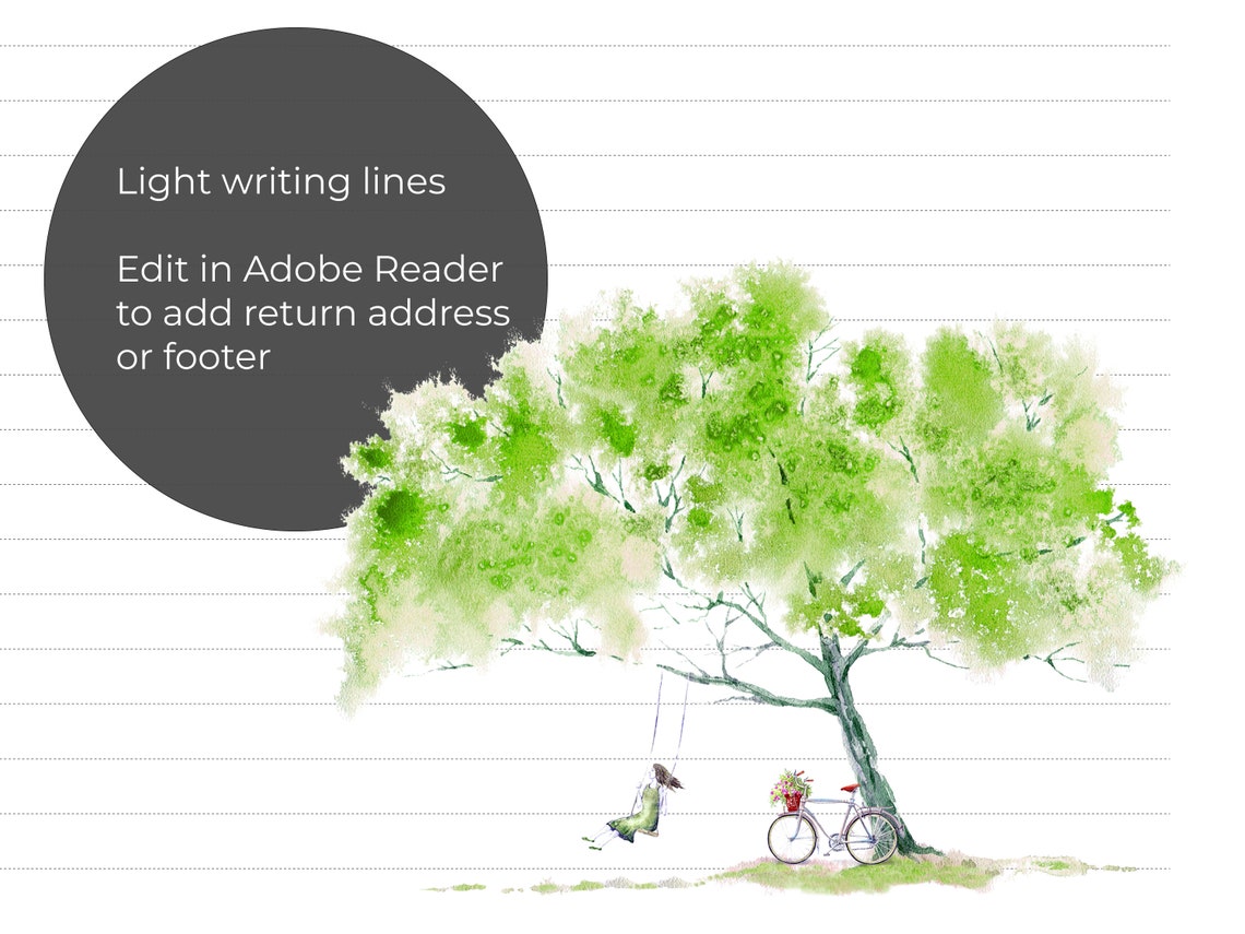 Printable Tree Stationery Paper / 4 Styles / 8.5x11, A4 / Letter