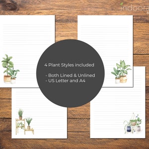 Printable Plant Stationery Paper / 4 Styles / 8.5x11, A4 / Letter Writing / Instant Digital Download / Lined Unlined / Plants / Botanical image 3