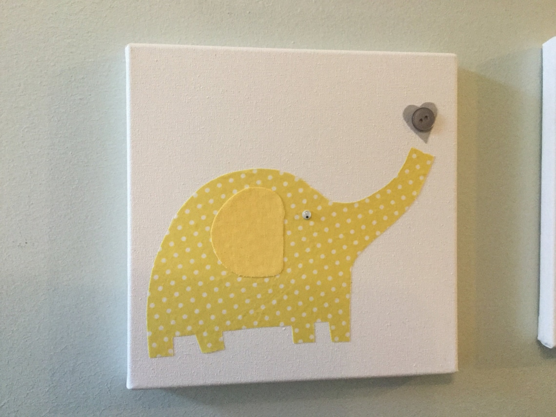 Handmade nursery elephant canvases mint green yellow grey Etsy