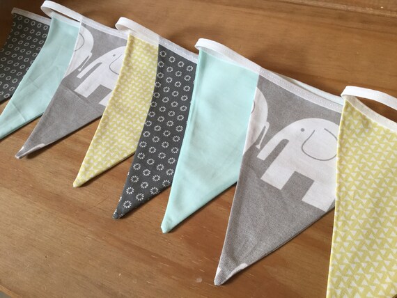 NURSERY BUNTING GREY MUSTARD YELLOW chevron geometric baby shower boy girl