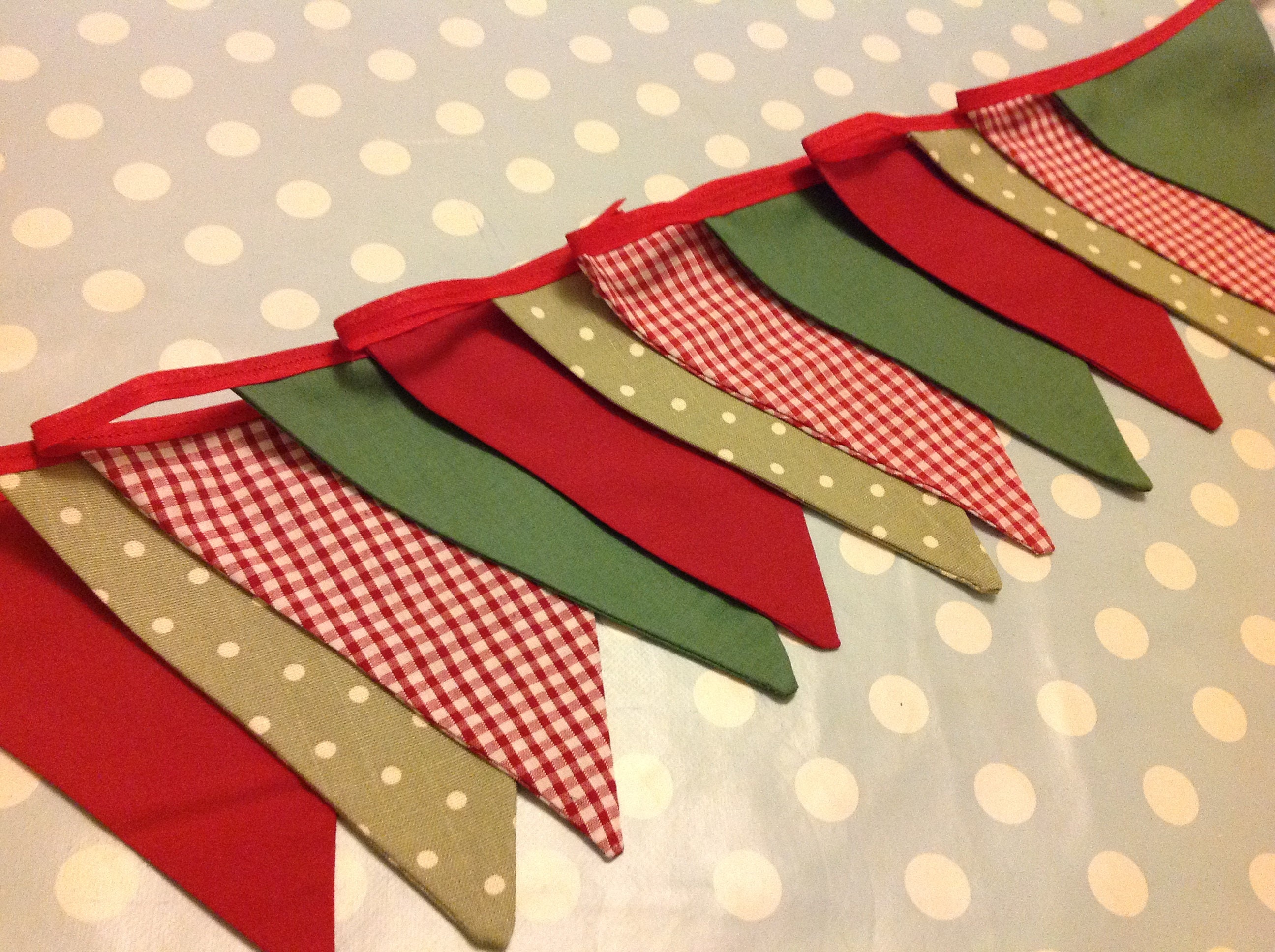 Christmas handmade red green fabric bunting Christmas holly | Etsy