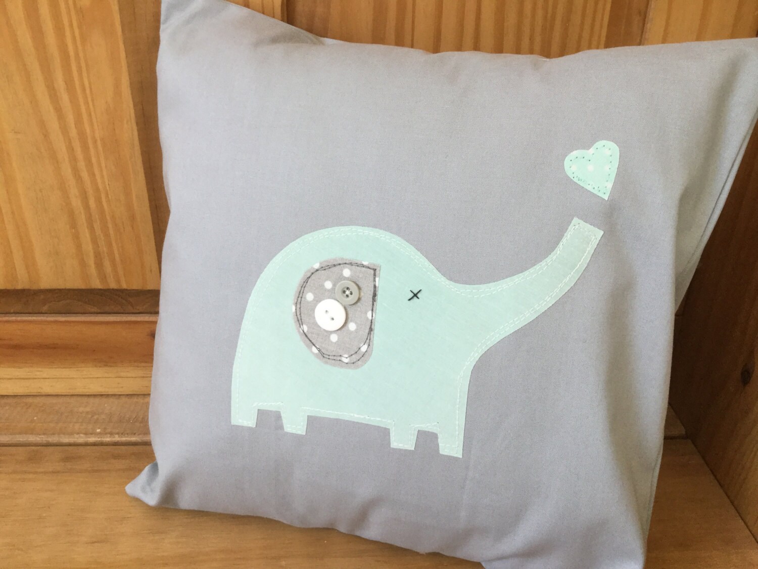 Hand made elephant cushion cover nursery mint green grey Etsy