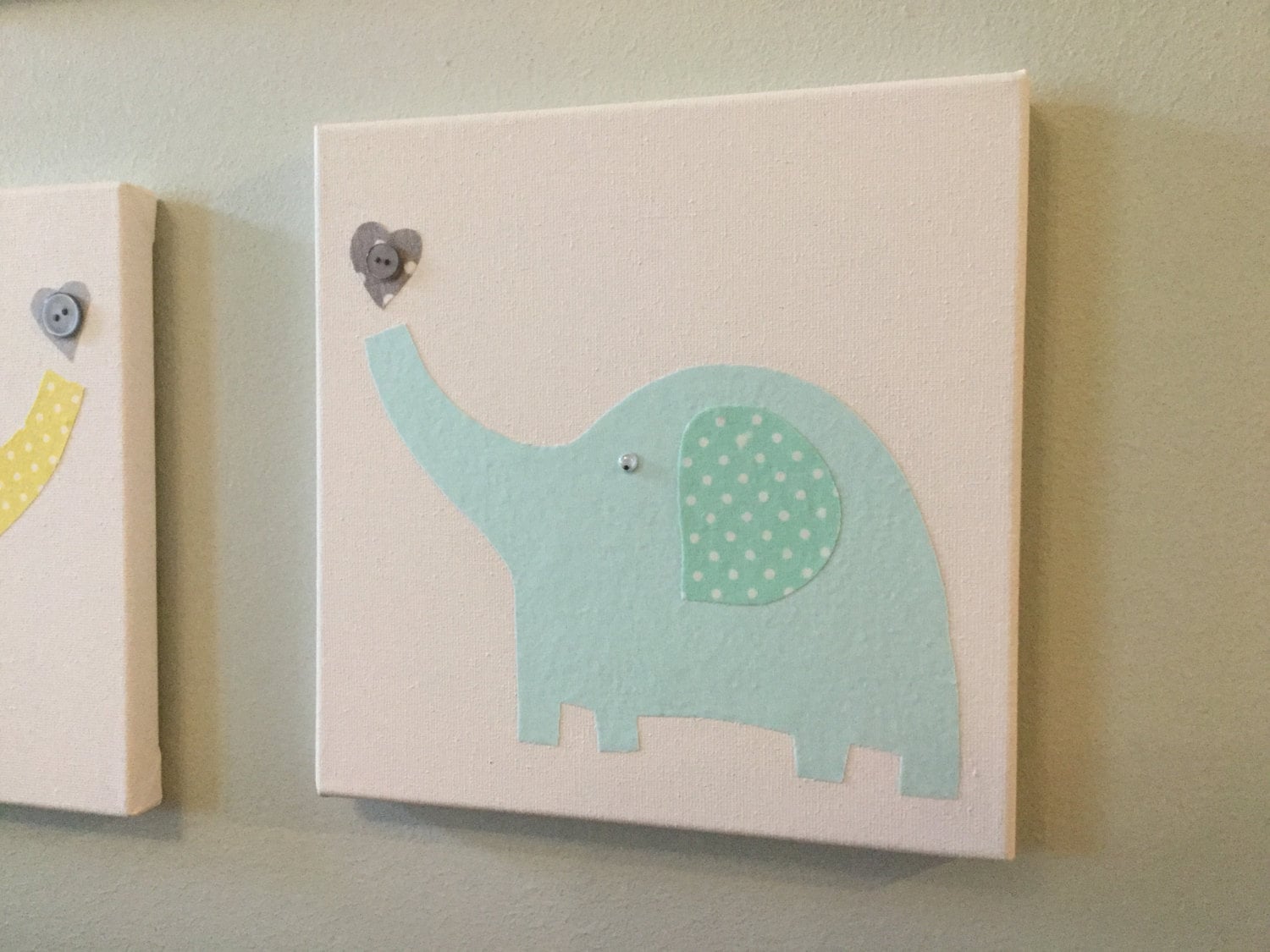 Handmade nursery elephant canvases mint green yellow grey Etsy