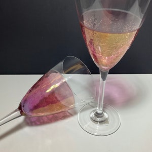 2 Hand Blown Wine Glasses by Elements New Purple Crackle Glass Vintage