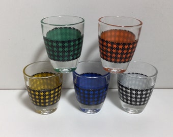 5 Glass Shot Glasses, France, Barware, Vintage Glasses