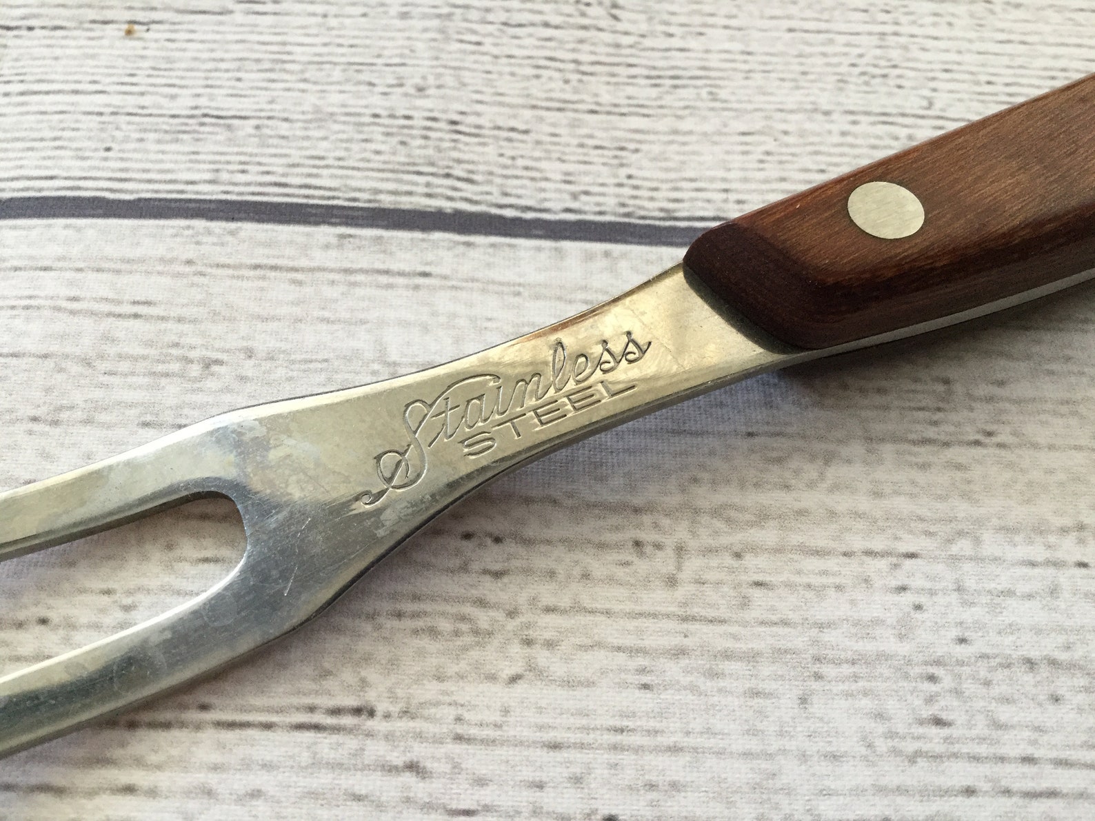 Stainless Steel Japan Meat Serving Fork With Wooden Riveted Etsy