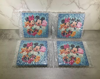 4 Disney Mickey and Minnie Mouse Coasters Ceramic Vintage