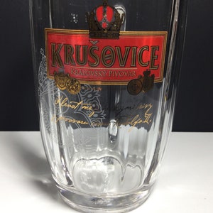 Krusovice Praque, Glass Beer Mug, Kralovsky Pivovar, Rare Steins, Beer Glass, Barware, Glass Vintage