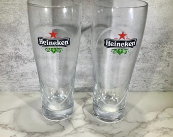 2 Heineken Beer Glasses Star Design Vintage Barware
