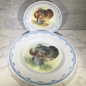 The Victorian English Pottery Turkey Serving Plate and Small Bowl