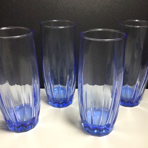 4 Blue Drinking Glasses, Libbey Glass, Apple Juice Orange Juice, Dining, Vintage