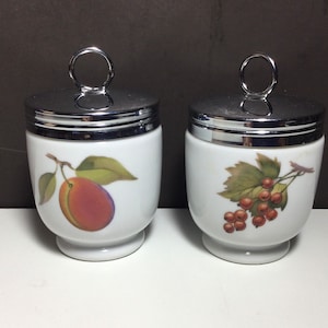 2 Royal Worcester Egg Coddles, England, Porcelain Vintage Art Glass