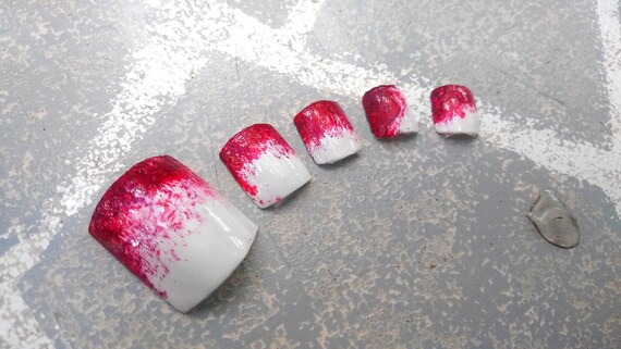 Blood Splattered Bloodied Halloween Inspired Toenails False Etsy