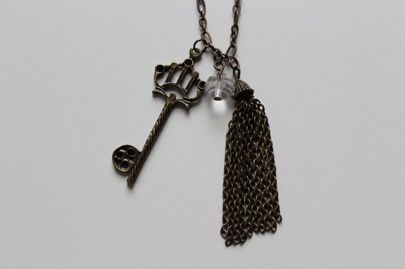 long tassel necklace charm necklace skeleton key pendant Skeleton key necklace long Skeleton key necklace