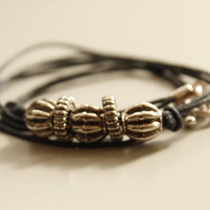 mini cord bracelet, macrame jewelry, wrap bracelet, multi wrap bracelet, beaded bracelet, friendship bracelet, black and silver bracelet