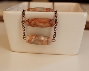 Long Gemstone Boho Necklace, Copper Ladder Necklace