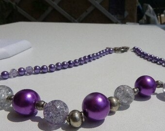 Purple Bead Necklace with 13 and 14 mm with cracked Crystal beads