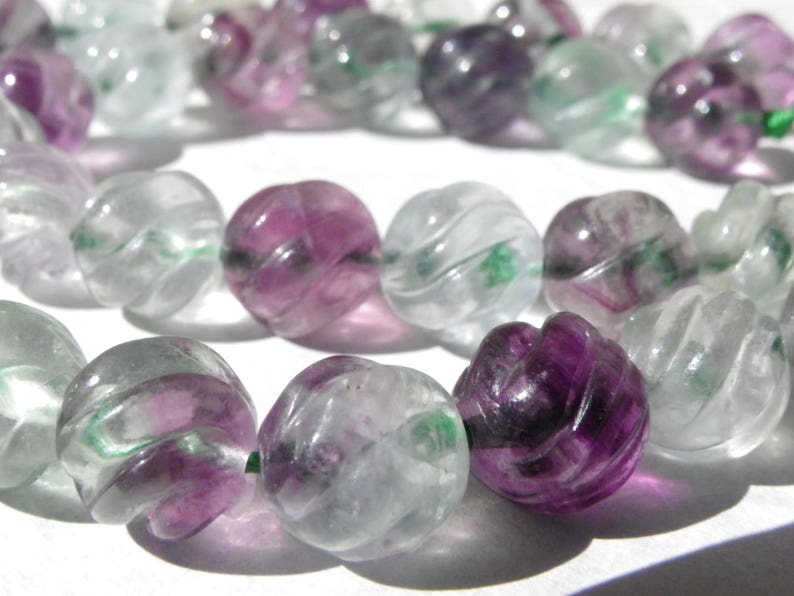 10 8 mm carved transparent green purple gemstone fluorite