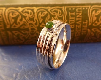 Spinner ring, jade ring, August birthstone, meditation ring, fidget ring, wide textured ring, EmmaEdwardsJewellery, Emma Edwards Jewellery