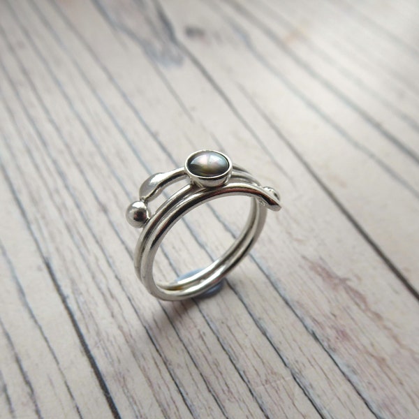 Handmade Sterling Silver Black Pearl Ring - June Birthstone