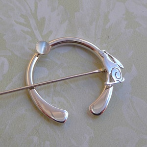 Viking penannular brooch, Celtic pagan cloak pin, handmade sterling silver moon gazing hare, moonstone jewellery, Emma Edwards Jewellery