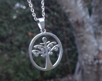Chaîne Arbre de Vie Acier Inoxydable pour Homme ou Femme. Chaîne hypoalergénique régulière ou à billes. Stainless steel argent ou noir.