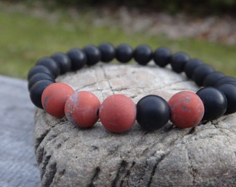 Collier Homme Pierre Noire – Onyx Mat Et Lave, Chaîne Choker Ajustable 59cm
