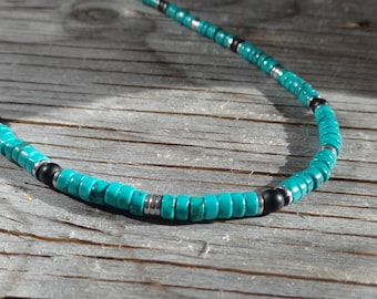 Collier pour Homme. Turquoise, Onyx noir mat, Hématite. Bijoux pour Hommes. Collier masculin. Santé, Énergie, Équilibre. Cadeau pour lui.