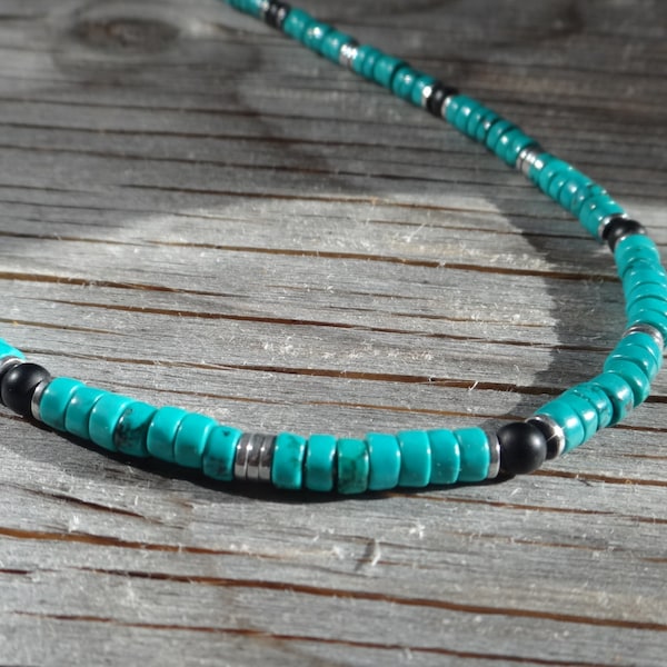 Collier pour Homme. Turquoise, Onyx noir mat, Hématite. Bijoux pour Hommes. Collier masculin. Santé, Énergie, Équilibre. Cadeau pour lui.