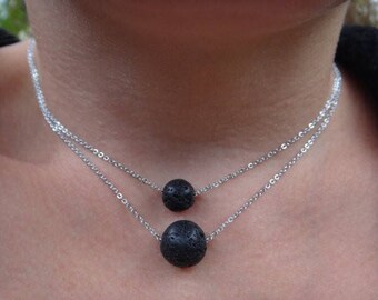 Collier diffuseur d'huile essentielles. Pierres de lave Aromathérapie. Collier  pierre volcanique délicate chaîne d'Acier inoxydable.