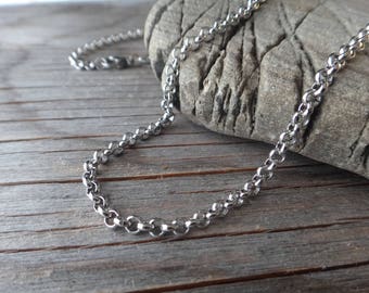 Thin Stainless Steel Chain. Hypoallergenic chain for boy. Coarse mesh chain of 3 mm. Girl necklace silver stainless steel. Choice lengh