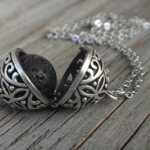 Diffuser Necklace. Filigree Magic Locket. Lava bead Aromatherapy. Healing Necklace. Lava bead in antiqued silver cage Essential oil diffuser