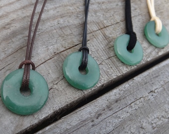 Pendentif d'Aventurine 30mm Collier de Protection Homme / Femme Cercle de Pierre naturelle Variété de couleur corde / suède Aventurine verte