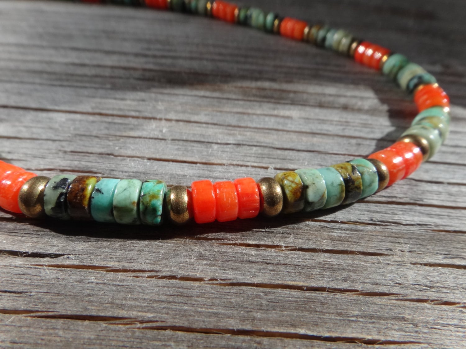 Mens Necklace. Heishi African Turquoise Coral Brass. Jewelry - Etsy Canada