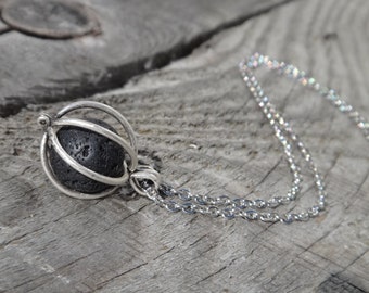 Diffuser Necklace. Lava bead Aromatherapy. Healing Necklace. Minimalist. Lava bead in oxydized silver cage. Essential oil diffuser stainless