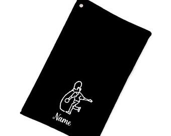 Men's Premium Plus Bowling Cotton Towel with Brass Grommet & Hook – Personalized Embroidered Ball Polisher 11 by 18 inches (Black)