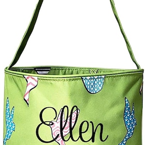 Personalized Easter Basket Bucket Tote Bag for Children - Green Dove Print