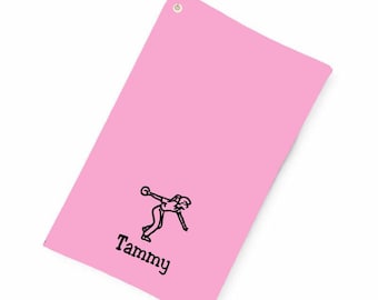 Women's Premium Plus Bowling Cotton Towel with Brass Grommet & Hook – Personalized Embroidered Ball Polisher 11 by 18 inches (Light Pink)