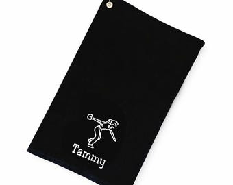 Women's Premium Plus Bowling Cotton Towel with Brass Grommet & Hook – Personalized Embroidered Ball Polisher 11 by 18 inches (Black)