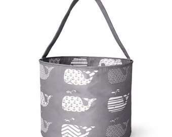 101 BEACH Fun Print Easter Basket Bucket Tote Bag Polyester Canvas (Gray Whale)