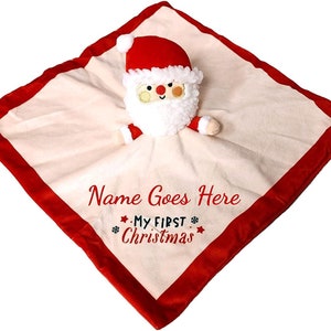 Christmas Baby Lovey Custom Personalized with Name Elf Santa Plush Security Blanket for Infants Babies Toddlers Newborns (Santa with...