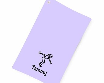 Women's Premium Plus Bowling Cotton Towel with Brass Grommet & Hook – Personalized Embroidered Ball Polisher 11 by 18 inches (Lavender)