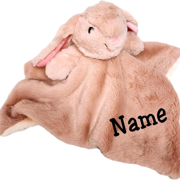 SONA G DESIGNS Custom Personalized Plush Bunny Rabbit Lovie Lovey Security Blanket with Rattle